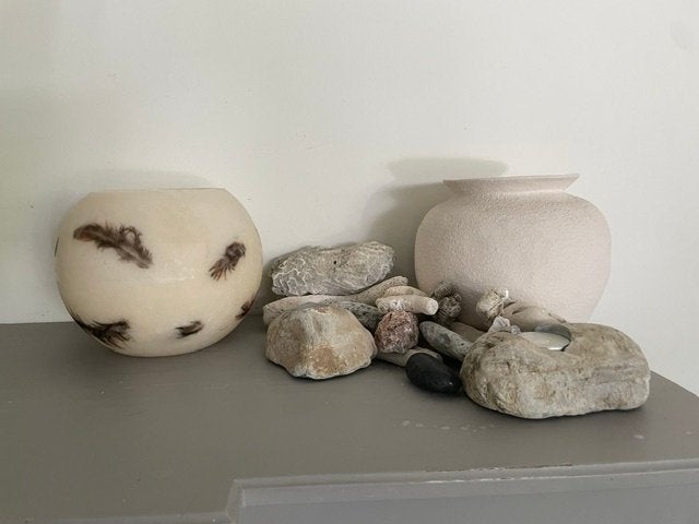 Wax windlicht. Kaarsenwas met echte veren. Raku stijl, Ophalen, Windlicht, Was, 17 cm