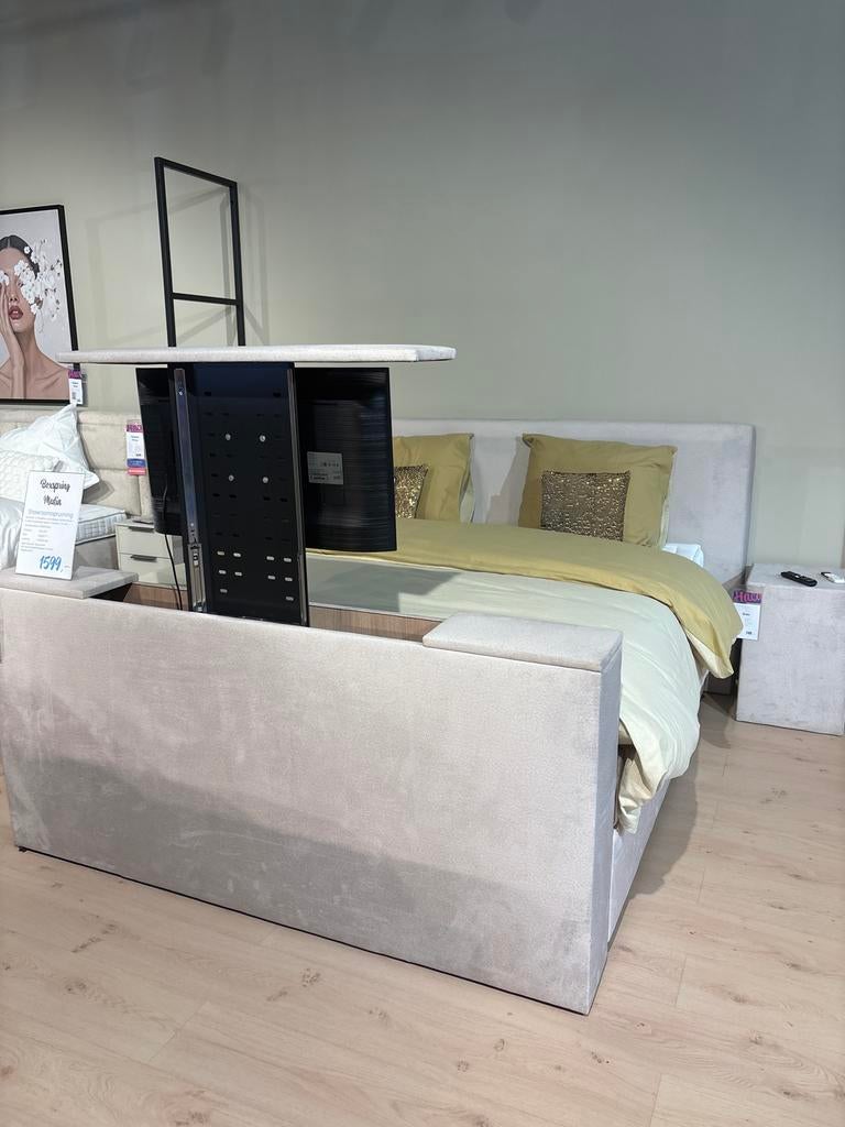 Boxspring Media 180x200 met TV-lift - Showroommodel.  Haco, Overige kleuren, Ophalen of Verzenden, 180 cm, 200 cm