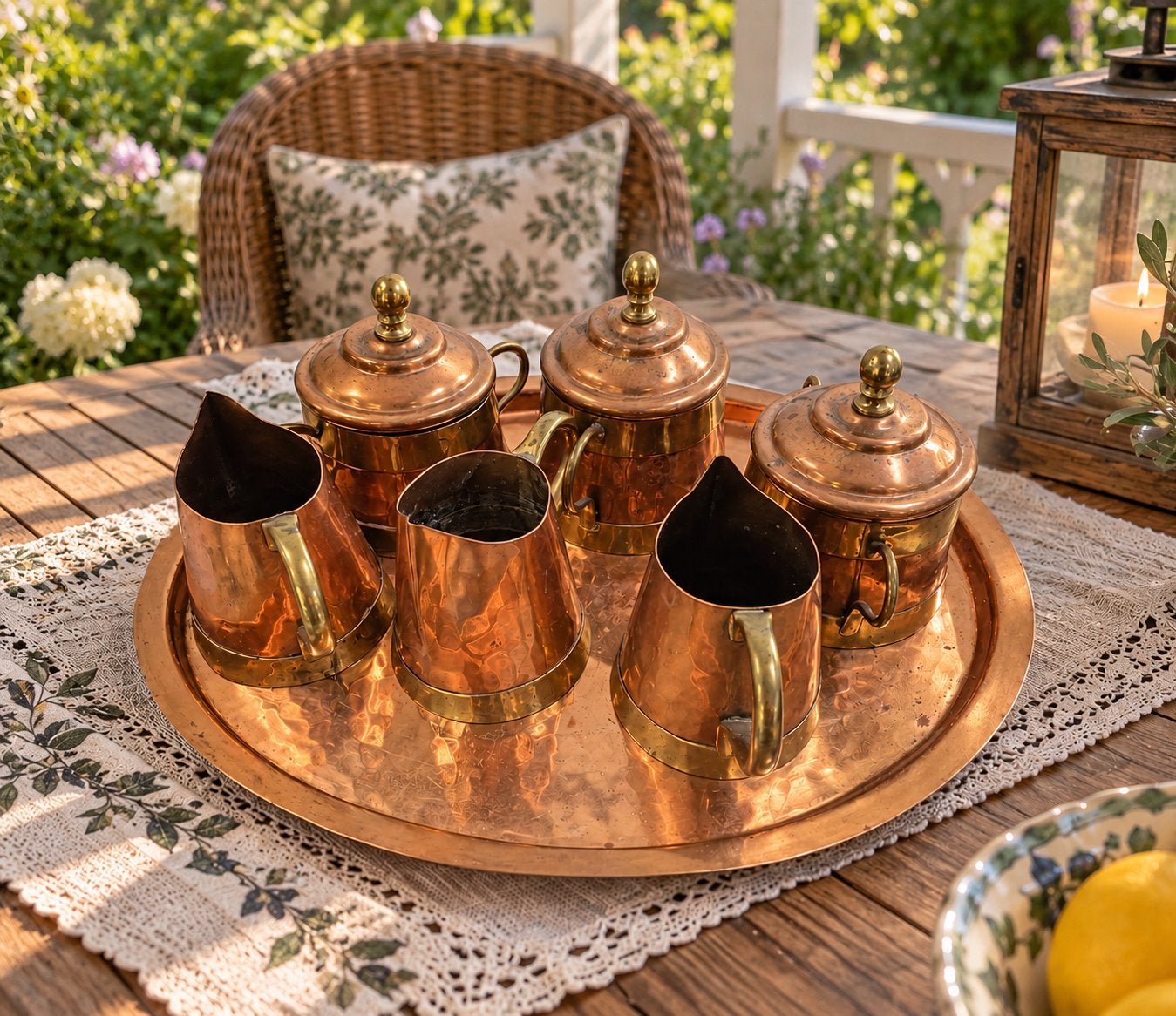 Koperen theeservies set met dienblad, Ophalen of Verzenden, Koper