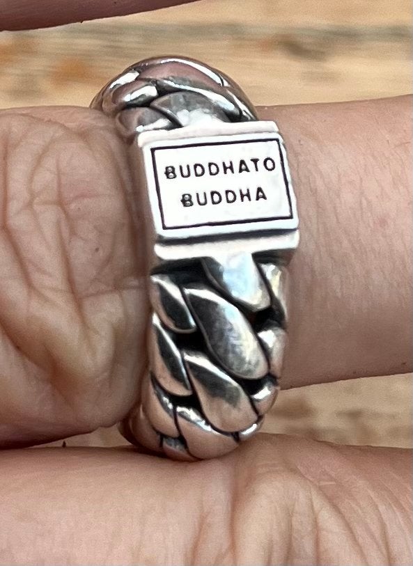 Prachtige zilveren Buddha to Buddha ring, Ophalen of Verzenden, Dame of Heer, Zilver, Kleiner dan 17