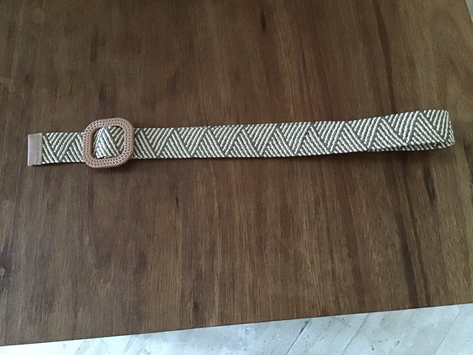 Bruine-ecru geweven riem - 95 cm, nieuw, Ophalen of Verzenden, Gedragen, Bruin, 90 tot 100 cm