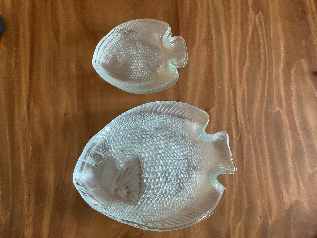 Visbordje, set, borden, vintage, groot 6, klein 6 arcoroc, Huis en Inrichting, Keuken | Servies, Gebruikt, Ophalen of Verzenden