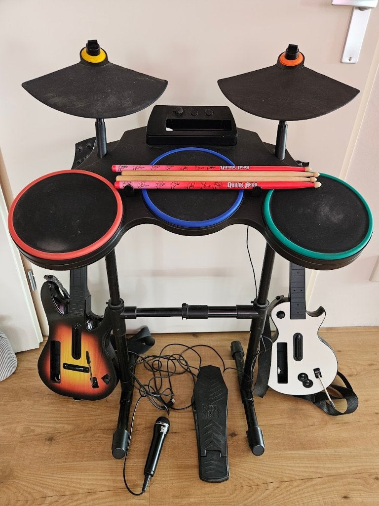 Guitar Hero Drums, Microfoon, 2 Gitaren, Ophalen, Gebruikt, Wii, Gitaar, Drumstel of Dj-set