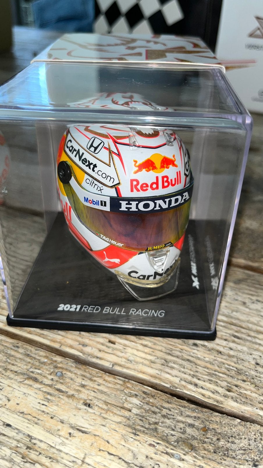 Max Verstappen seizoenshelm 2021 Red Bull 1/4, Ophalen of Verzenden, Zo goed als nieuw, Formule 1