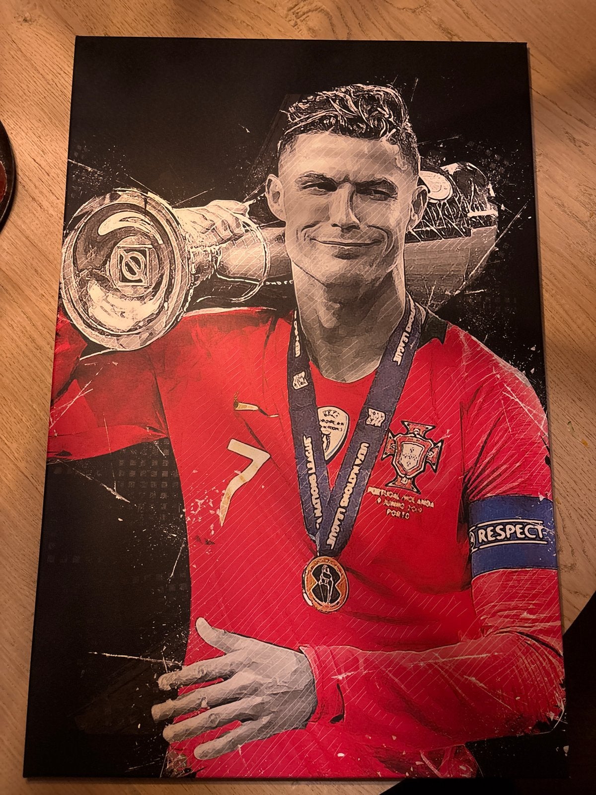 Ronaldo poster in houten frame, Ophalen of Verzenden, Zo goed als nieuw, Foto of Poster, 75 – 100