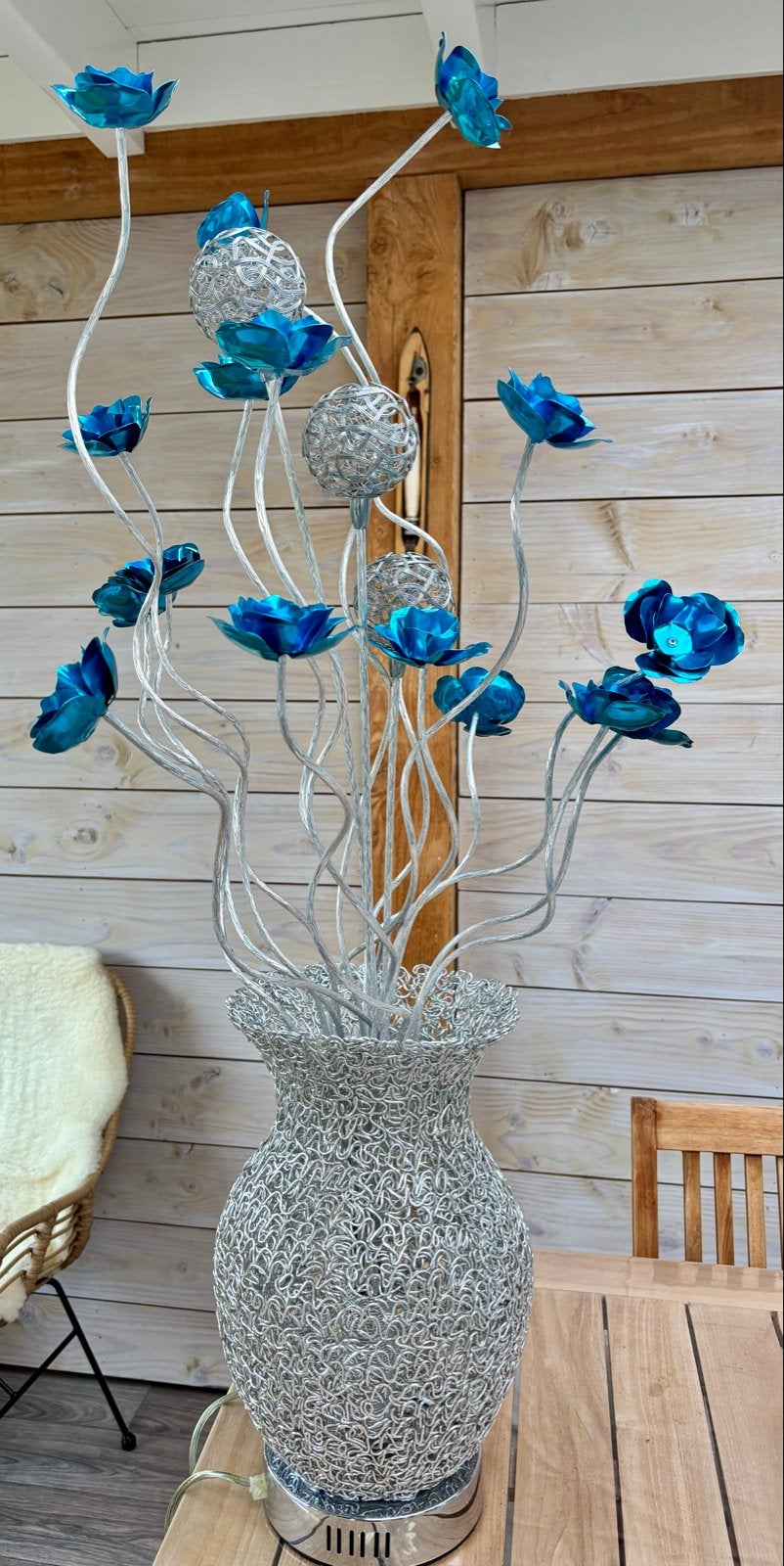 Honsel Vloerlamp met Blauwe Bloemen en G4 Fittingen, Ophalen, Zo goed als nieuw, G4, Metaal