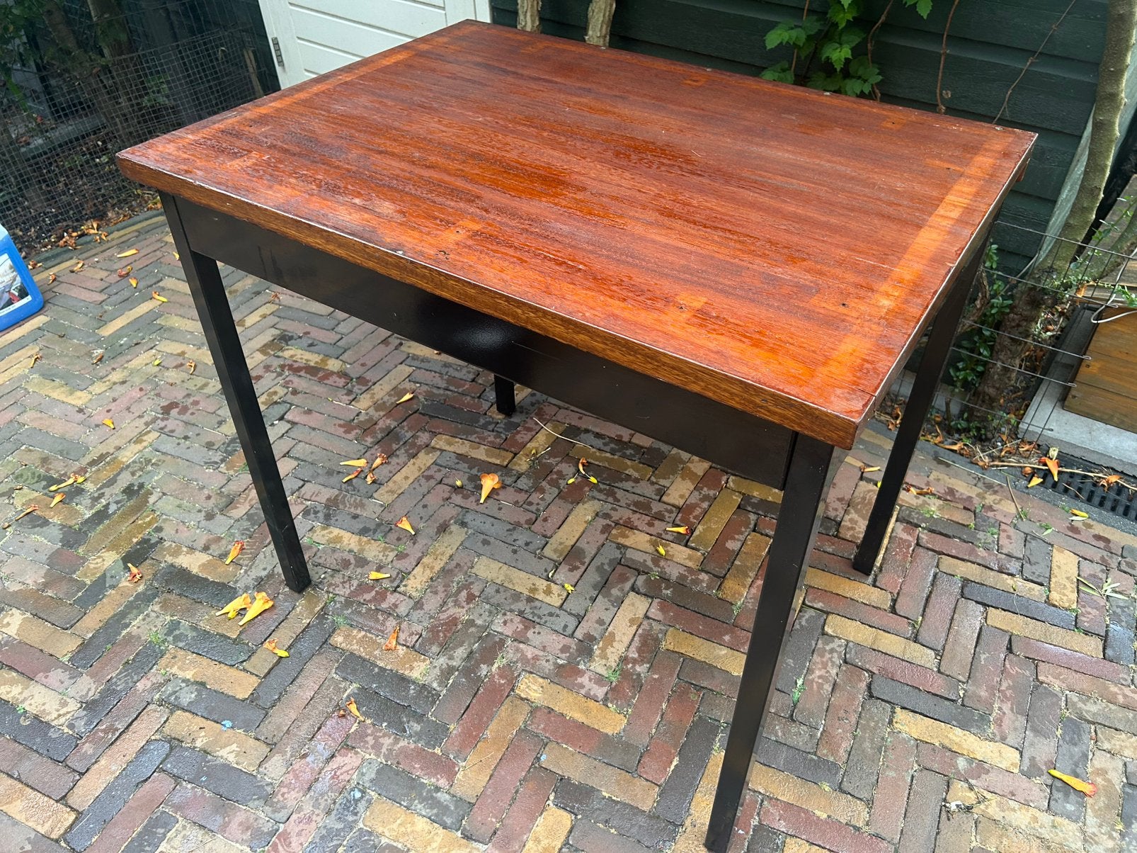 Stevige Werkbank met Massief Hardhout en Stalen Frame, Ophalen, Gebruikt, 70 tot 120 cm