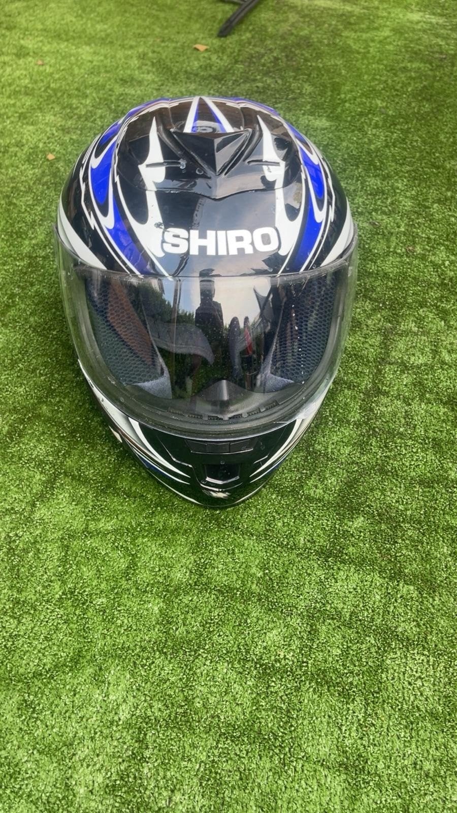 SHIRO integraalhelm zwart/blauw/wit - sportief design, Ophalen of Verzenden, Tweedehands