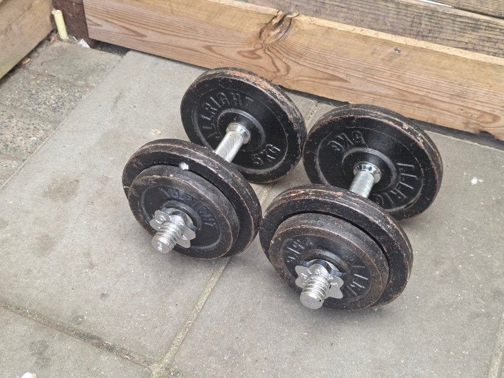 Dumbbells / Halters Gietijzeren 15 kg Totaal – set van 2, Ophalen of Verzenden, Gebruikt, Buik, Dumbbell