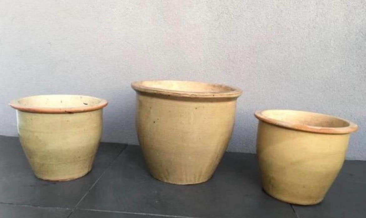 Prachtige oud Hollandse terracotta bloempotten geglazuurd be, Rond, Zo goed als nieuw, Minder dan 40 cm, Binnen