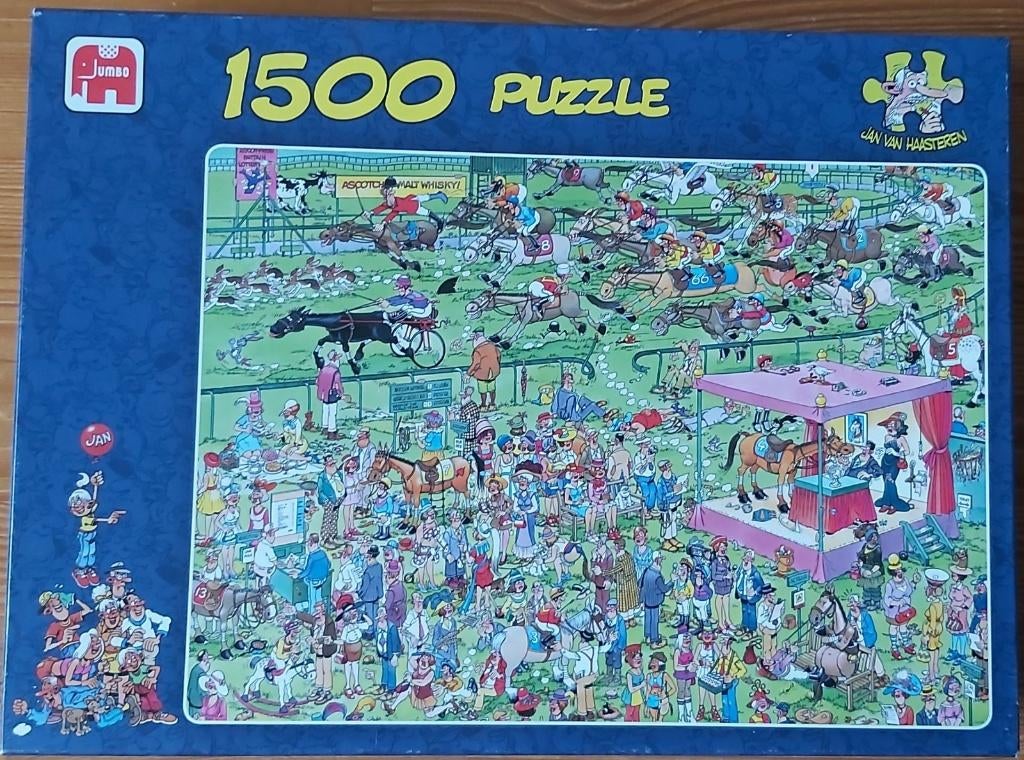 Puzzel Jan van Haasteren, paardenrace, 1500, Ophalen of Verzenden, 500 t/m 1500 stukjes, Zo goed als nieuw, Legpuzzel