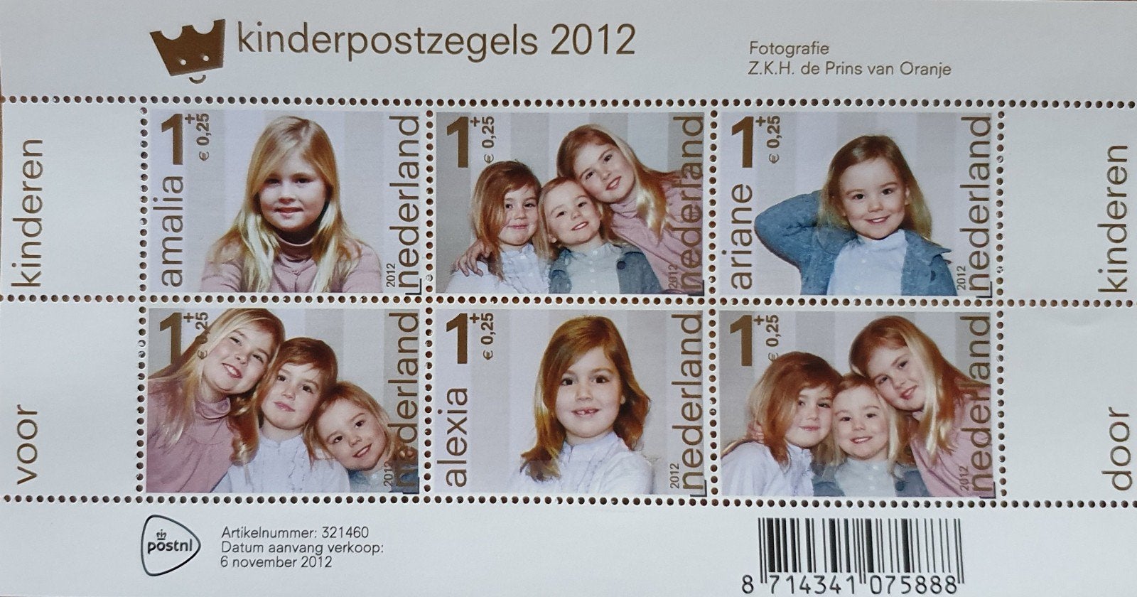 Kinderpostzegels 2012 met de 3 prinsesjes (ongebruikt), Postzegels en Munten, Ophalen of Verzenden, Na 1940, Postfris
