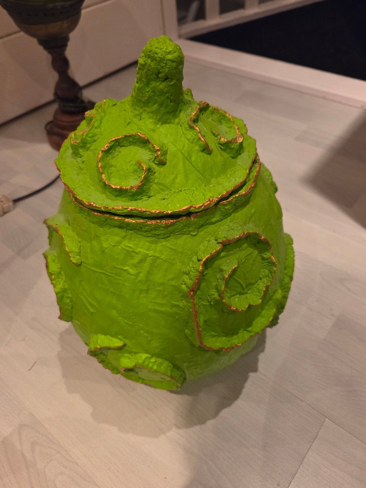 opberg pot , handgemaakt papier mache. groen, Ophalen, Nieuw, Groen