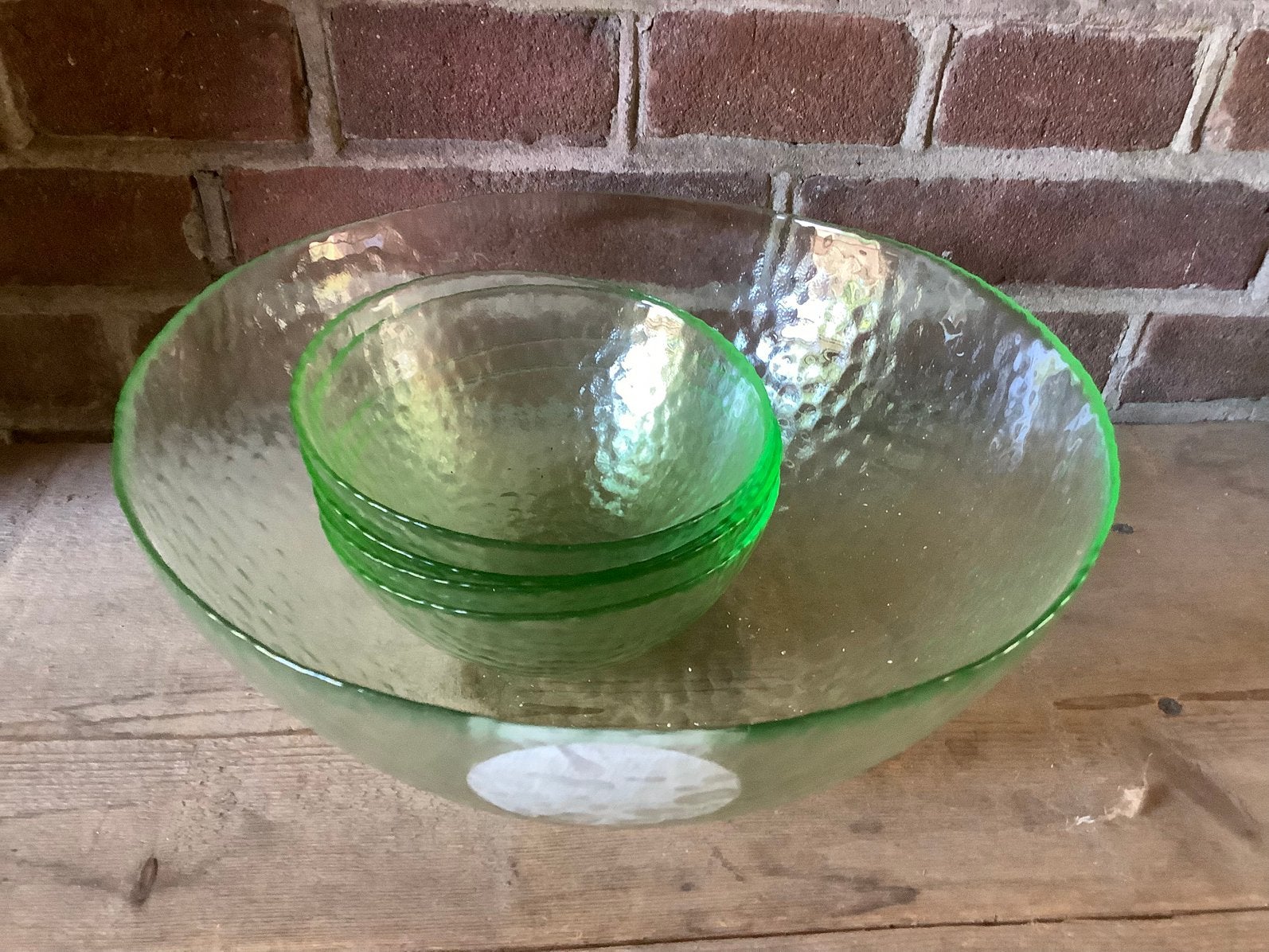 Groen glazen schalen set, Ophalen of Verzenden, Zo goed als nieuw, Rond, Glas