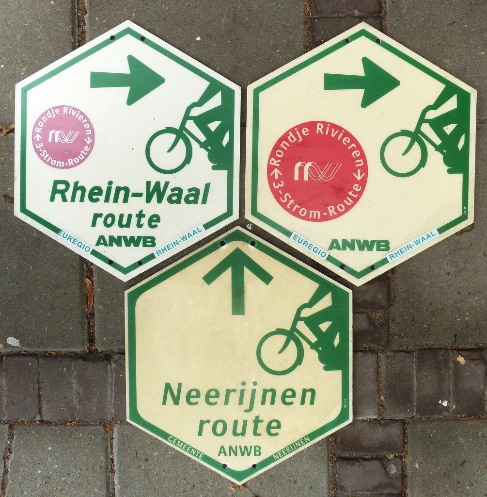 3 x ANWB fiets route borden Meerijnen Route Rijn Waal, Ophalen of Verzenden, Gebruikt, Reclamebord