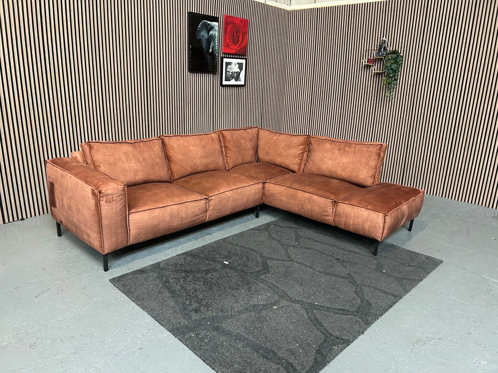 GRATIS LEVERING Velvet Hoekbank Bruin 276X230 GEREINIGD, Koper velvet hoekbank, Hoekbank, Ophalen of Verzenden, Zo goed als nieuw