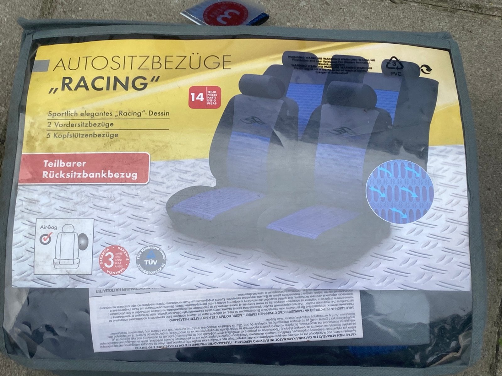 Autostoelhoezen "RACING" - 14-delig, blauw/zwart, Ophalen, Nieuw