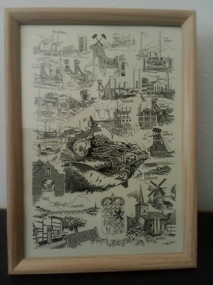 Limburgse Steenkoolmijnen Gluck auf koempels pentekeningen, Antiek en Kunst, Kunst | Tekeningen en Foto's, Verzenden