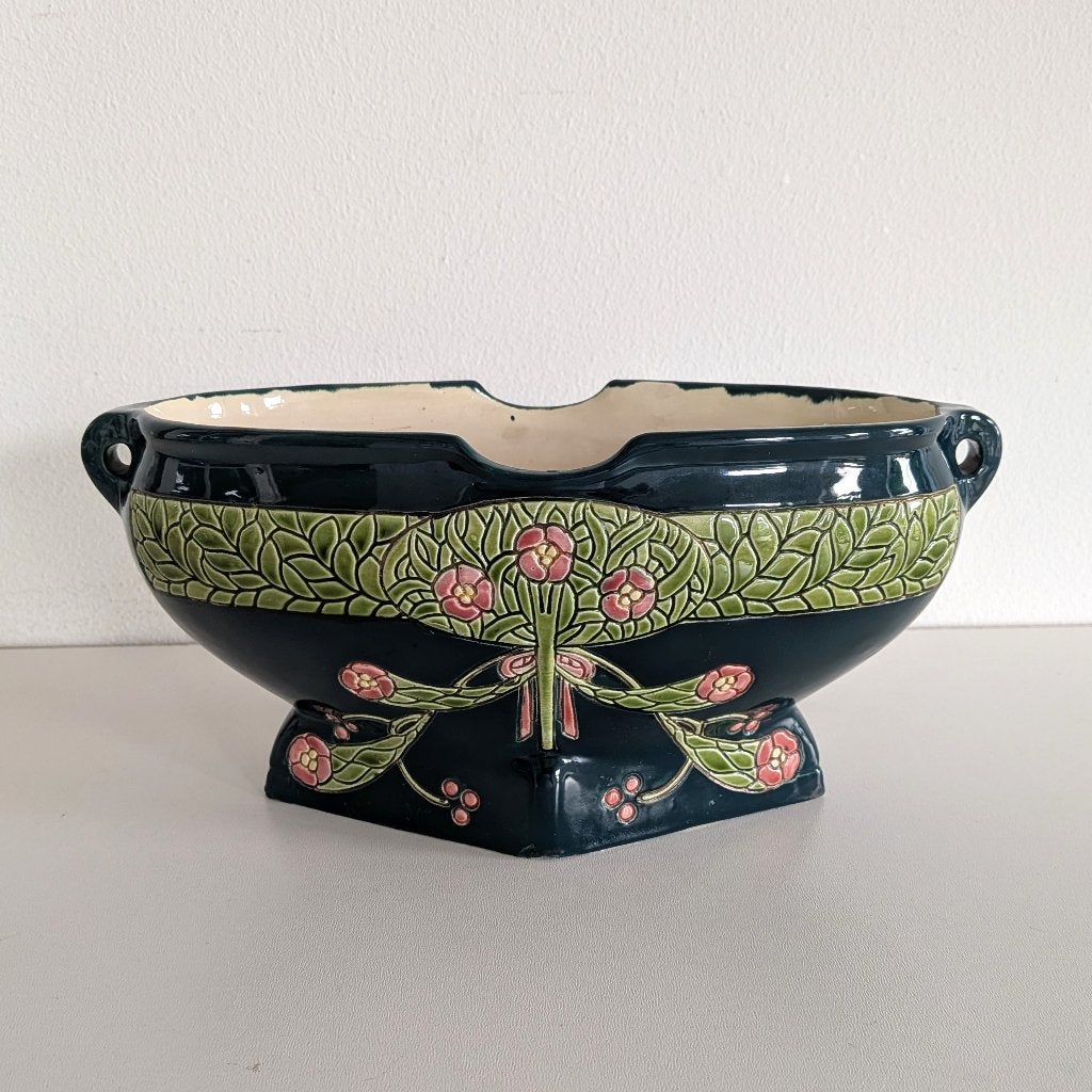 Vintage keramische Art Nouveau bloempot bloemenschaal, Ophalen of Verzenden