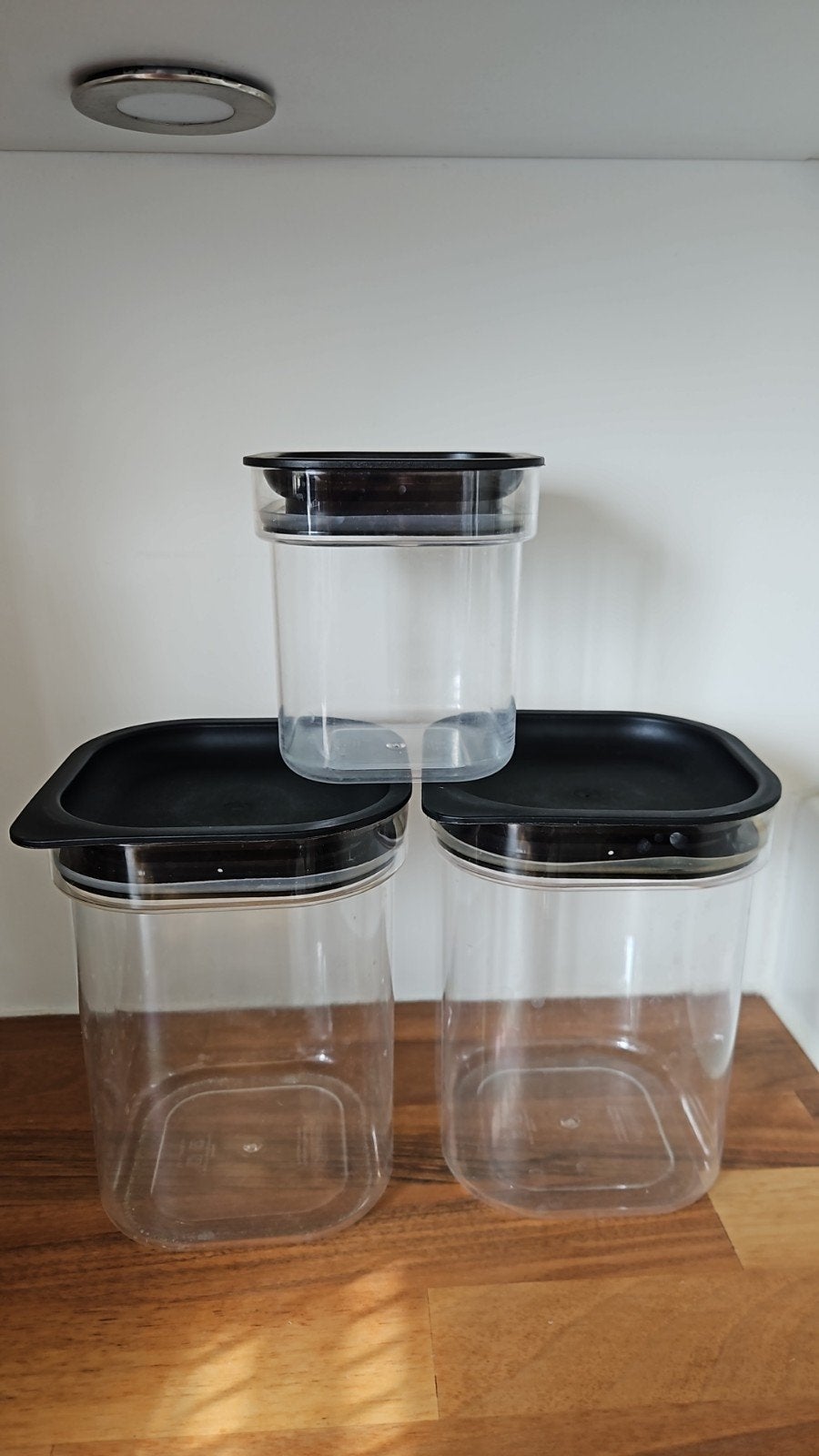 Luchtdichte plastic opbergcontainers - 3 stuks, Voorraadpot, Ophalen of Verzenden, Gebruikt, Kunststof