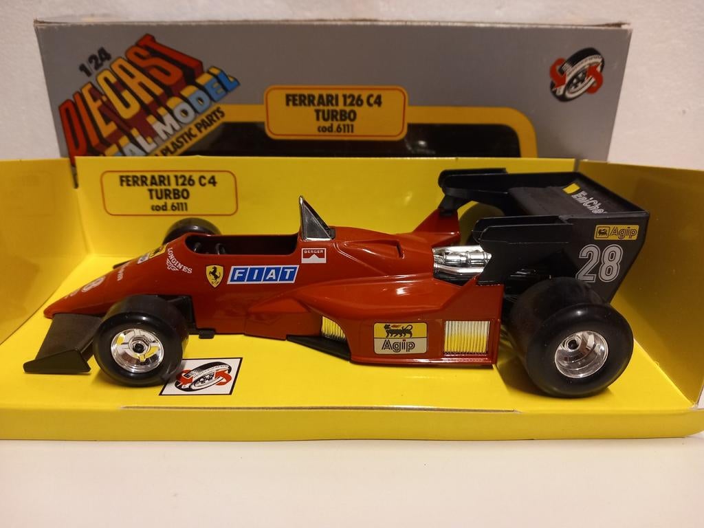 Old Bburago 1:24 Ferrari 126 C4 Turbo Berger rood #28, Hobby en Vrije tijd, Modelauto's | 1:24, Ophalen of Verzenden, Zo goed als nieuw