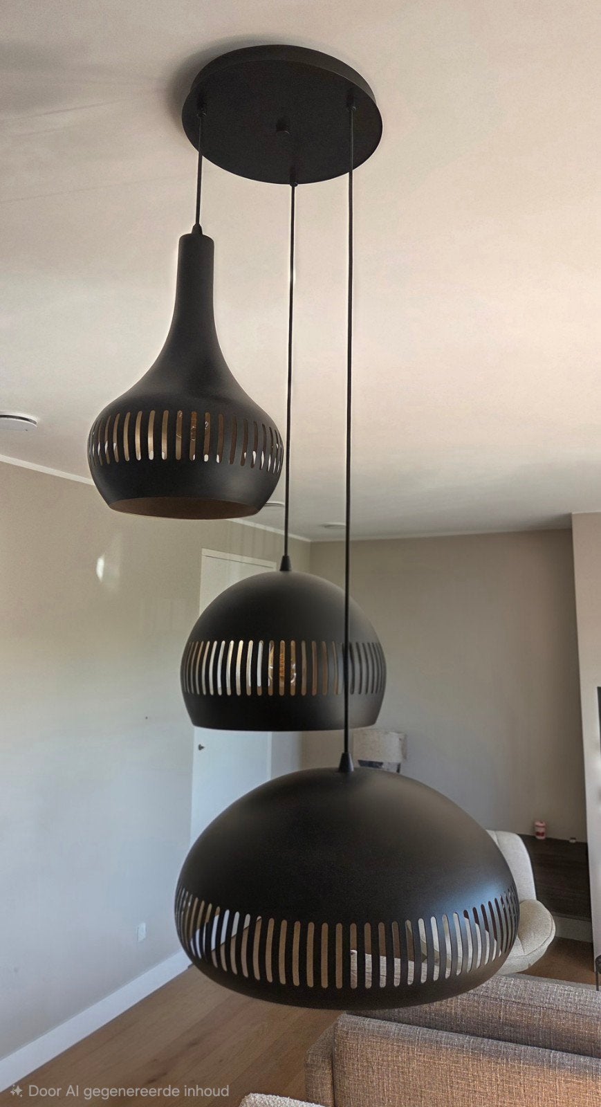 Moderne Zwarte Hanglamp met 3 Kappen, Ophalen, Gebruikt, Modern, Industrieel, E27 (groot)