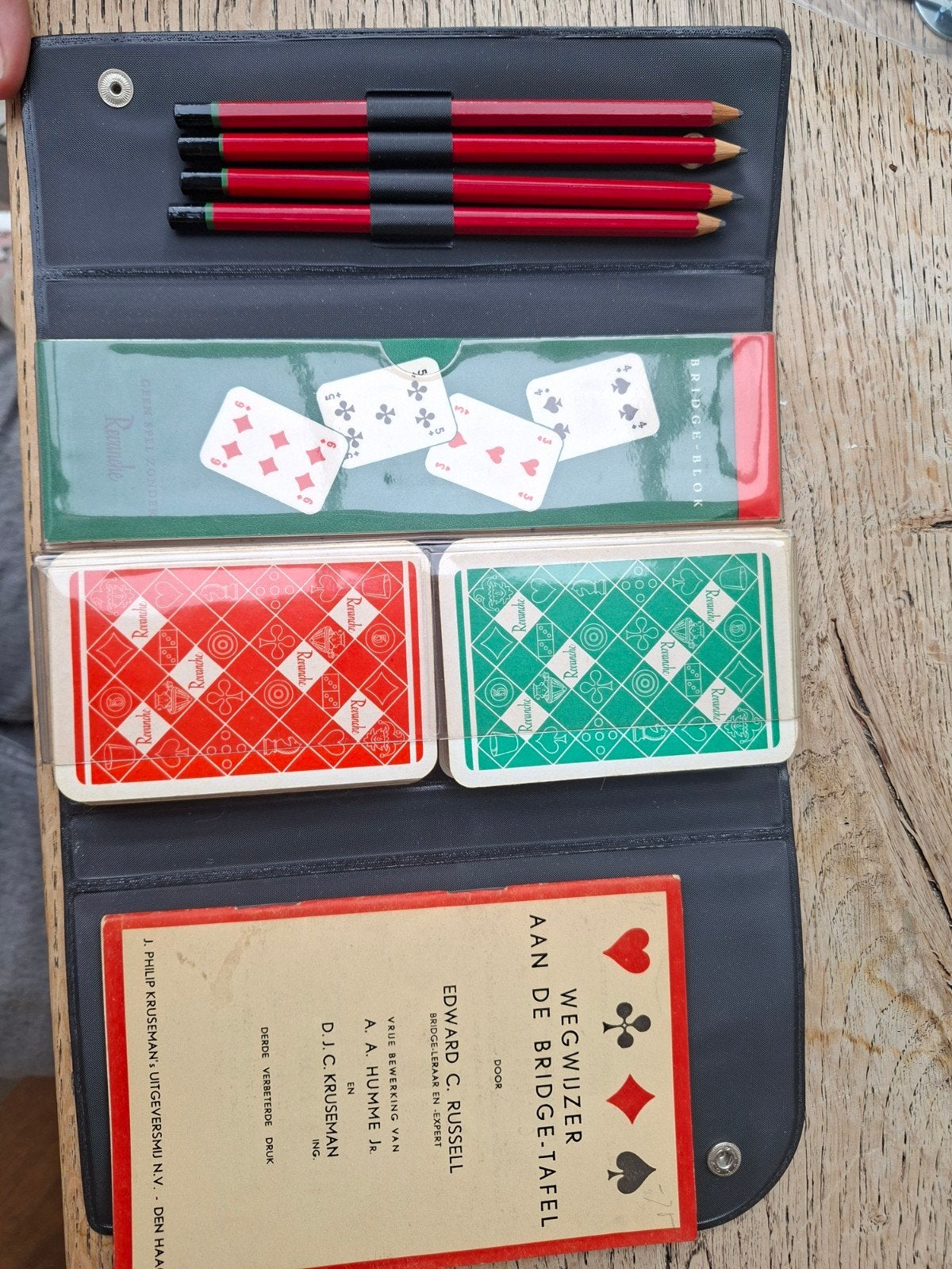 Vintage Bridge Spelset met Boekje en Potloden, Drie of vier spelers, Ophalen of Verzenden, Gebruikt, J. Philip Kruseman's Uitgeversmij N.V. - Den Haag