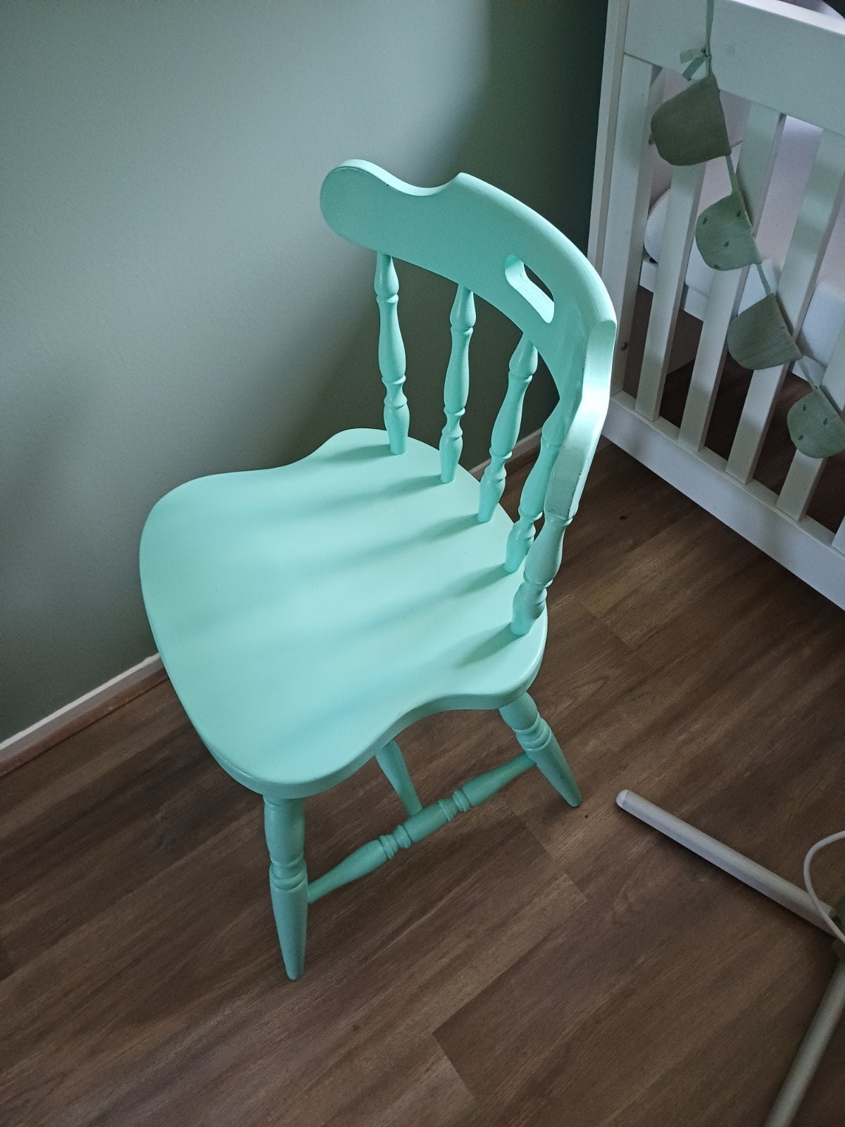Vintage mintgroene houten stoel, Ophalen, Overige kleuren, Zo goed als nieuw, Eén