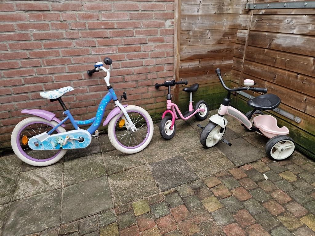 Kinderfiets, loopfiets en driewieler - Complete set!, Ophalen of Verzenden, Gebruikt, Minder dan 16 inch, Disney, Puky