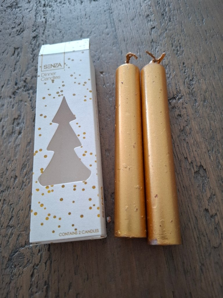 Senza dinerkaarsen - goud - 2 stuks - ca. 15 cm, Huis en Inrichting, Woonaccessoires | Kandelaars en Kaarsen, Nieuw, Kaars, Goud