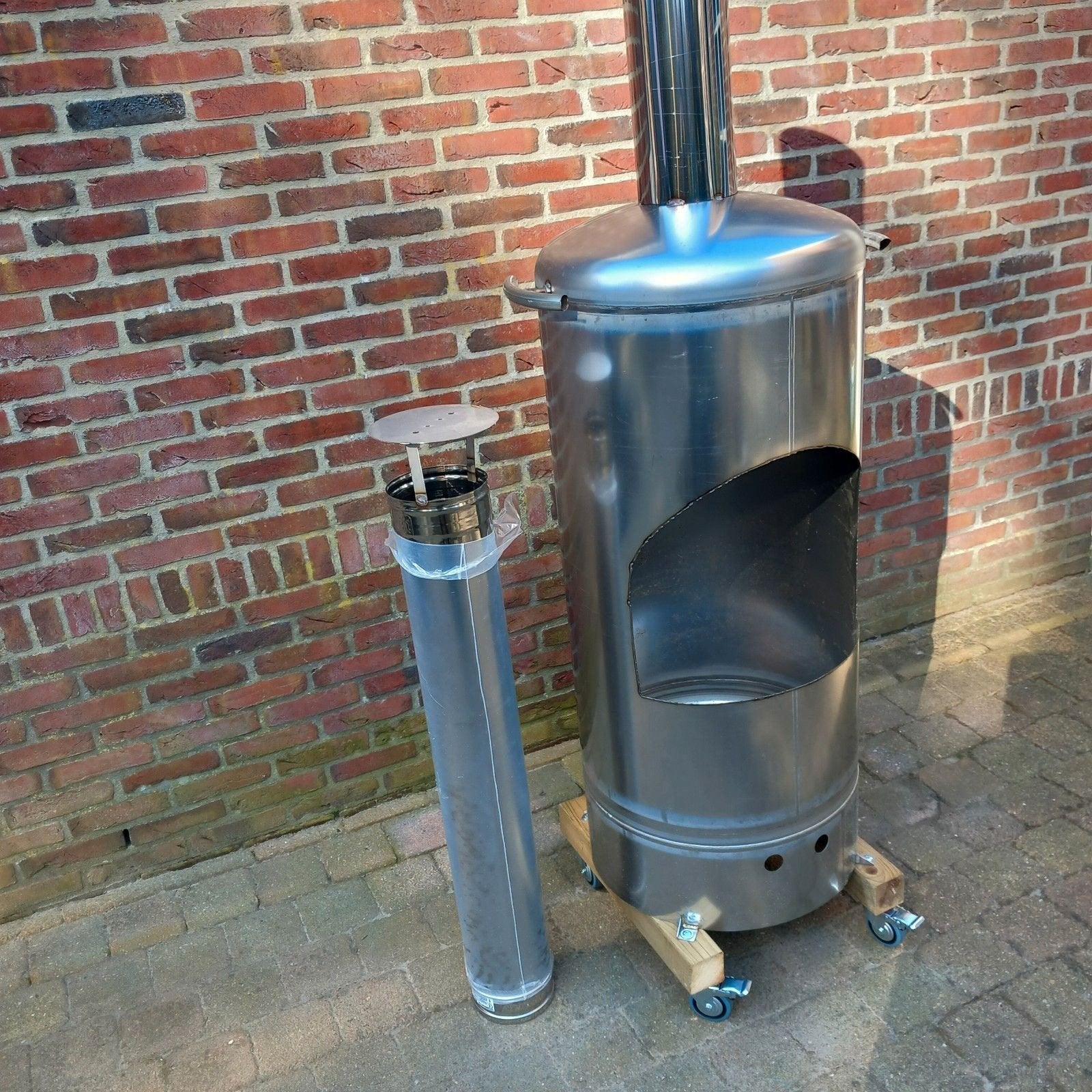 RVS Terraskachel met Wielen - Stookvat 50x110 cm, Ophalen, Nieuw