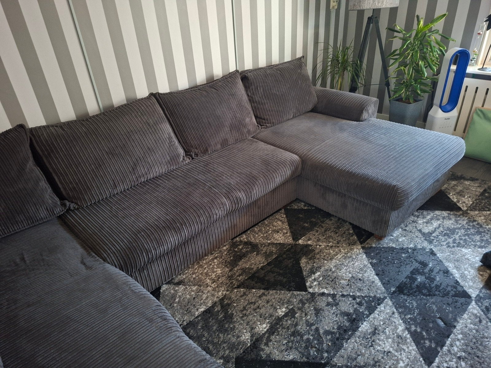 Groot hoekbankstel U-vorm in ribgrijze antracietkleur, Ophalen, Gebruikt, 300 cm of meer, 75 tot 100 cm