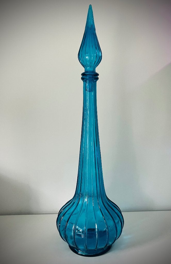 Empoli glas genie karaf blauw met stop retro vintage antiek, Ophalen of Verzenden
