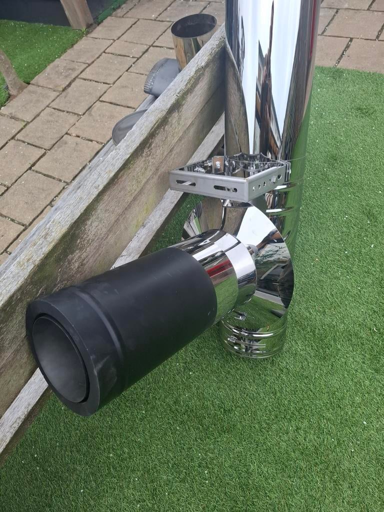 Kachelpijp Dubbelwandig 150mm Rvs  of Zwart gepoedercoat, Ophalen, Afvoer, 6 meter of meer, Nieuw