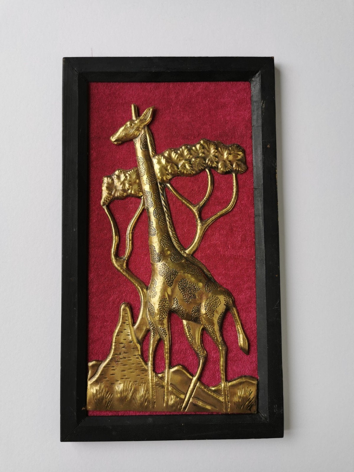Wanddecoratie koper giraffe landschap Afrika, Verzenden