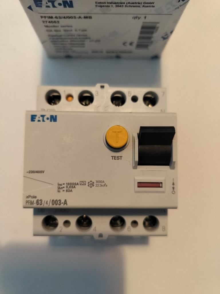 Nieuwe Eaton aardlekschakelaar 4-polig 63A 30mA Type A, Ophalen of Verzenden, Nieuw, Overige typen