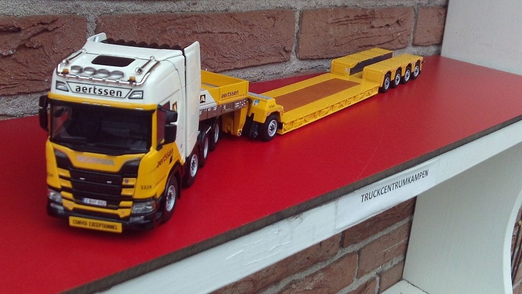 WSI  Scania  R  Highline  + Lowloader  van  Aertssen., Hobby en Vrije tijd, Modelauto's | 1:50, Ophalen of Verzenden, Nieuw, Bus of Vrachtwagen