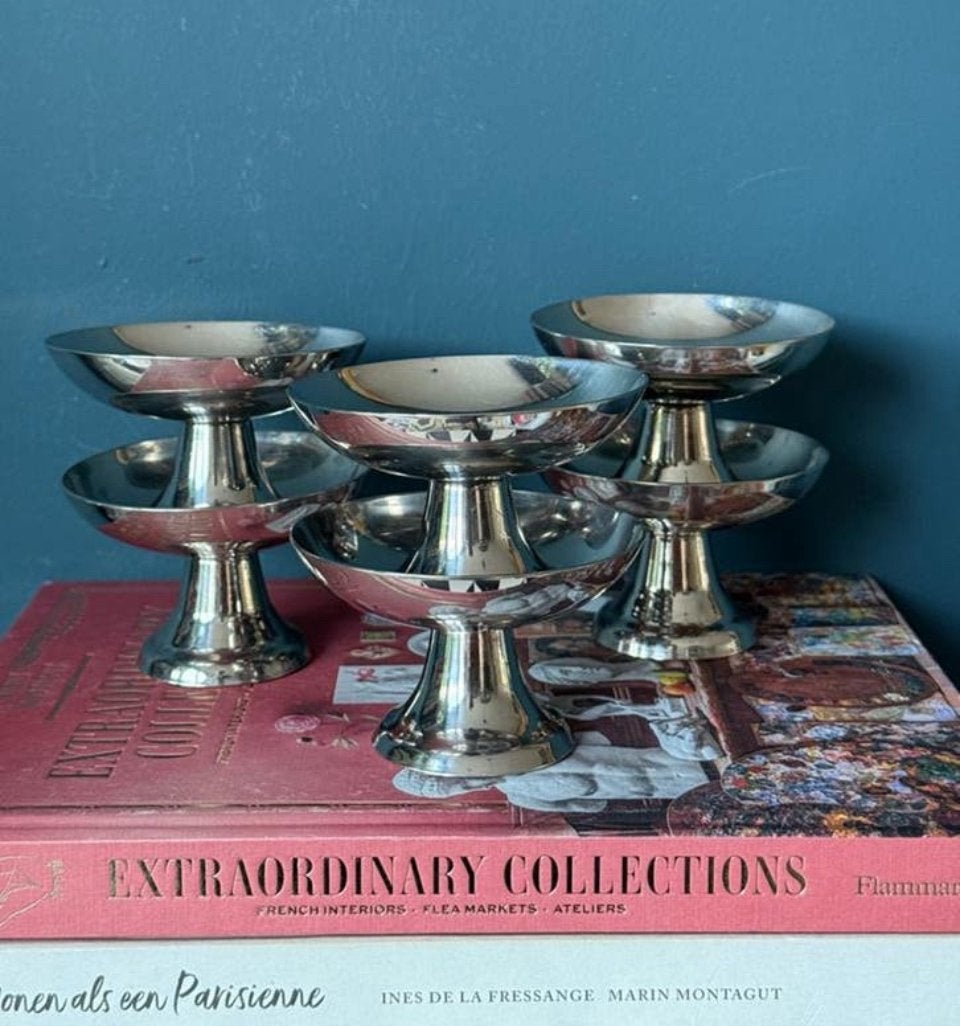 Set van 6 vintage Franse RVS coupes, Ophalen of Verzenden, Overige materialen, Overige stijlen