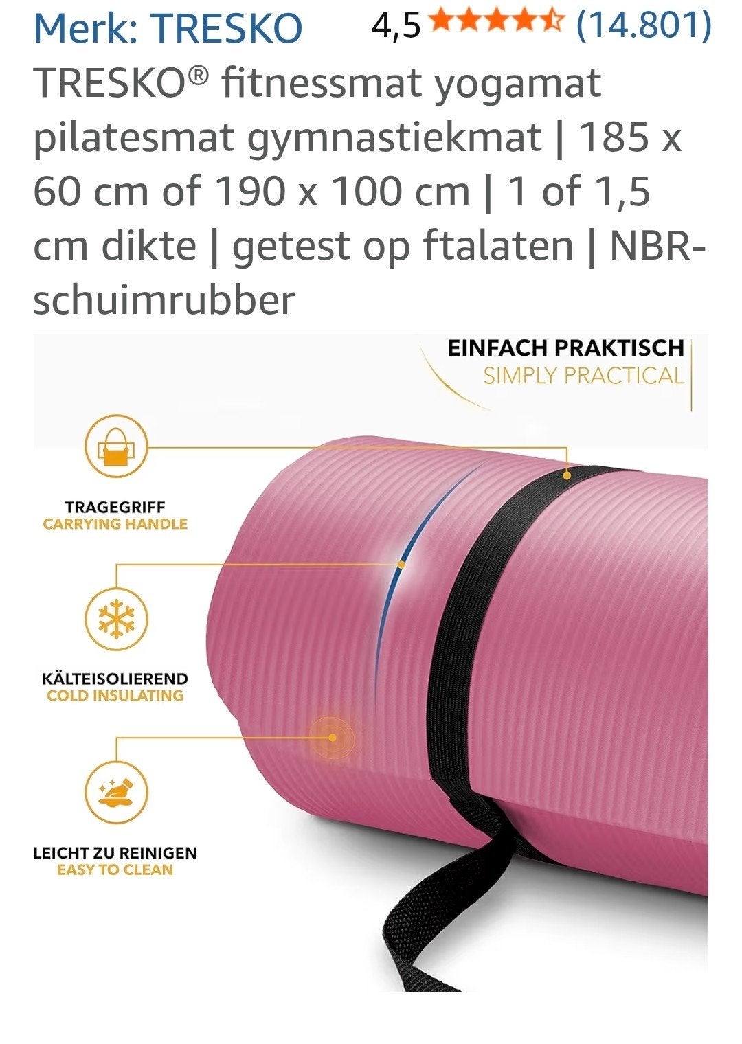 TRESKO Fitnessmat Yogamat Pilatesmat Gymnastiekmat Roze, Ophalen, Nieuw, Fitnessmat