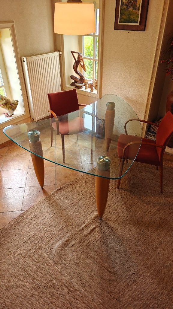 Eettafel, glas, Ophalen, Gebruikt, 100 tot 150 cm, Glas