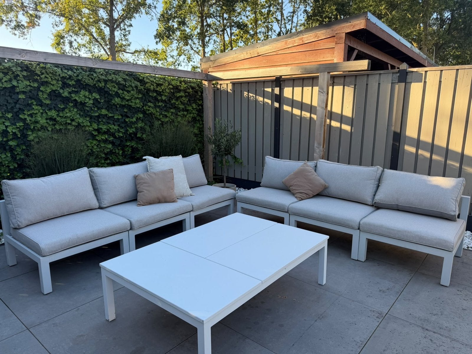 Aluminium Loungeset met Verstelbare Tafel en Stoelen, Tuin en Terras, Ophalen, Gebruikt, 6 zitplaatsen, Aluminium