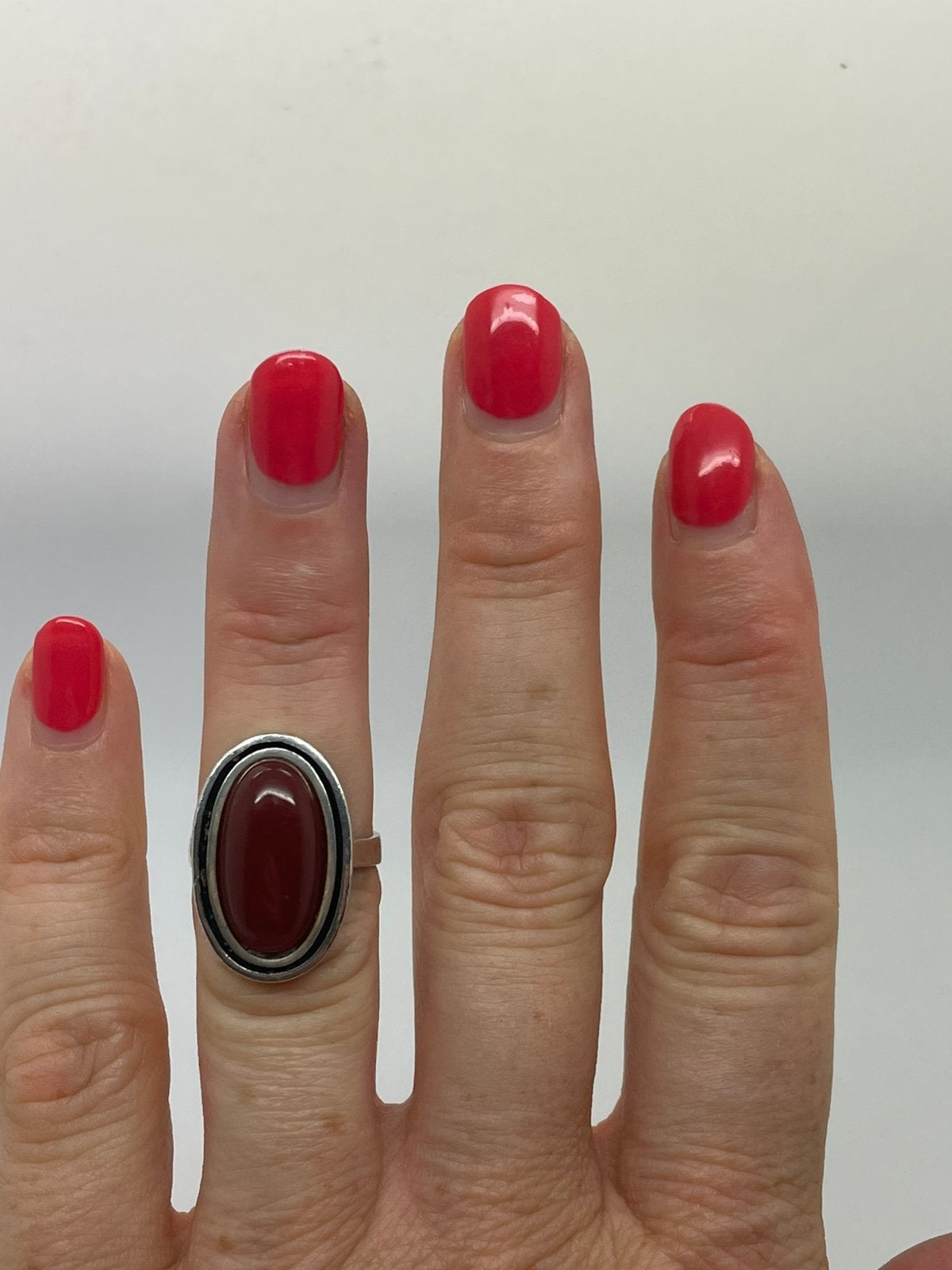 F661 Prachtige zilveren carneool ring maat 17, Sieraden, Tassen en Uiterlijk, Antieke sieraden, Ophalen of Verzenden, Zilver, Ring