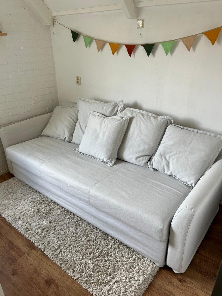IKEA HOLMSUND 3-zits slaapbank, lichtgrijs, zeer nette staat, Tweepersoons, Zo goed als nieuw, 200 cm, Grijs