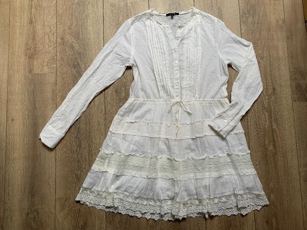Nikkie jurk kant stroken wit beige 32 = XS, Kleding | Dames, Jurken, Nieuw, Maat 34 (XS) of kleiner, Wit, Boven de knie, Verzenden