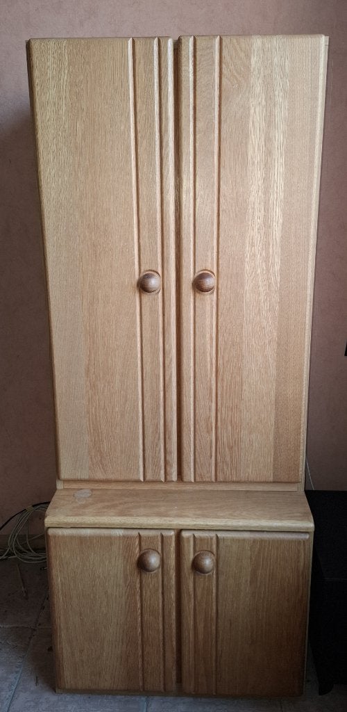 Blank eiken kast uit twee delen, Ophalen, 100 tot 150 cm, 50 tot 100 cm, Rustiek blank eiken