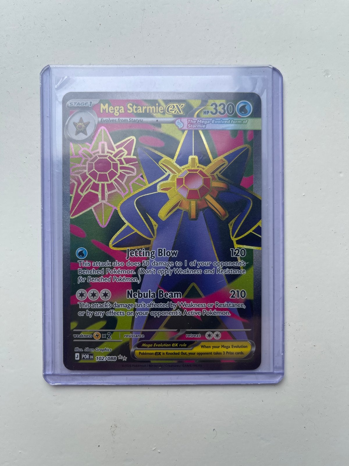Mega Starmie EX 102/088 Pokémon Kaart, Ophalen of Verzenden, Zo goed als nieuw, Losse kaart