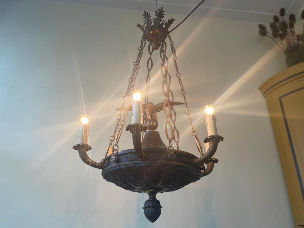 Uniek 19e eeuws Kerklamp Hanglamp Empire stijl met adelaar, Antiek en Kunst, Ophalen