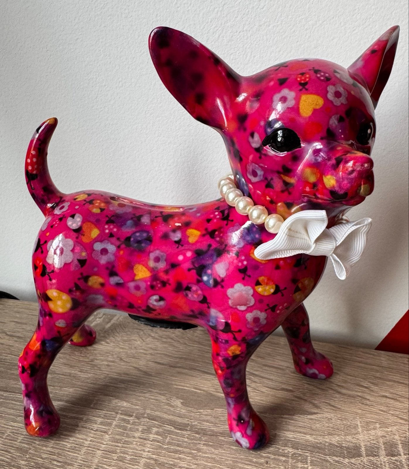 Pomme-pidou spaarpot chihuahua roze bloemen, Ophalen of Verzenden, Zo goed als nieuw, Roze, Modern
