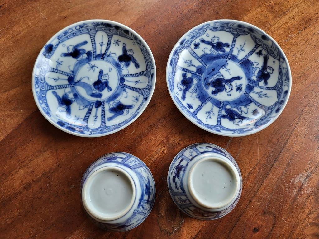 Antieke Kangxi Chinese porseleinen kopjes en schotels, Antiek en Kunst, Antiek | Servies los, Ophalen of Verzenden