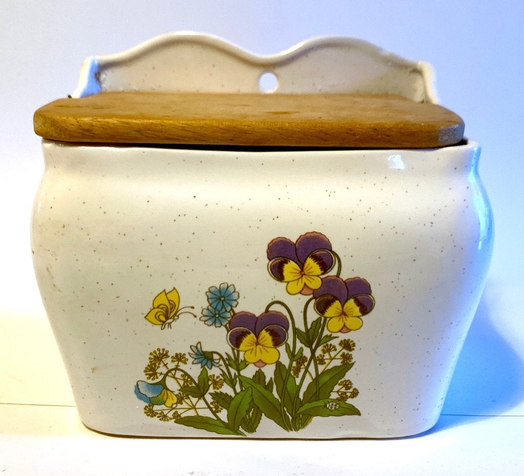 Vintage Wildflowers keramische zoutpot met houten deksel, Antiek en Kunst, Ophalen of Verzenden